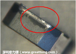 使用錫(Sn)鍍層的電源電感器(Power Inductors)，經(jīng)過(guò)推力測(cè)試后，其焊點(diǎn)還保留在零件的端點(diǎn)上，所以推力比較高。