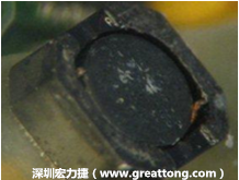 使用銀(Ag)鍍層的電源電感器(Power Inductors)，經(jīng)過(guò)推力測(cè)試后，零件端點(diǎn)上已經(jīng)看不到任何鍍層的痕跡了，所以其耐推力就比較小。